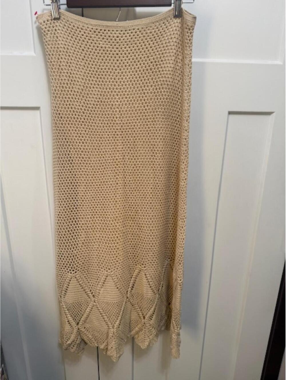 Ralph Lauren purple label  lined Pointelle knit midi skirt in tan NWOT size 6